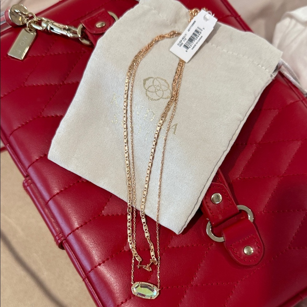 Kendra Scott Rose Gold Layered Pendant Necklace with Iridescent Stone